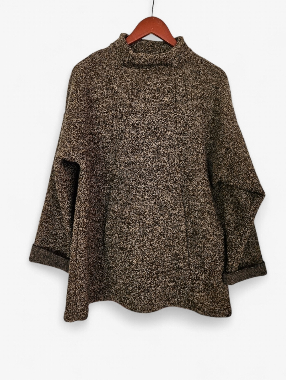 Maralyce Ferree Hand Stitched Thick Woven Marled Brown Comfy Mock Neck Sweater M
